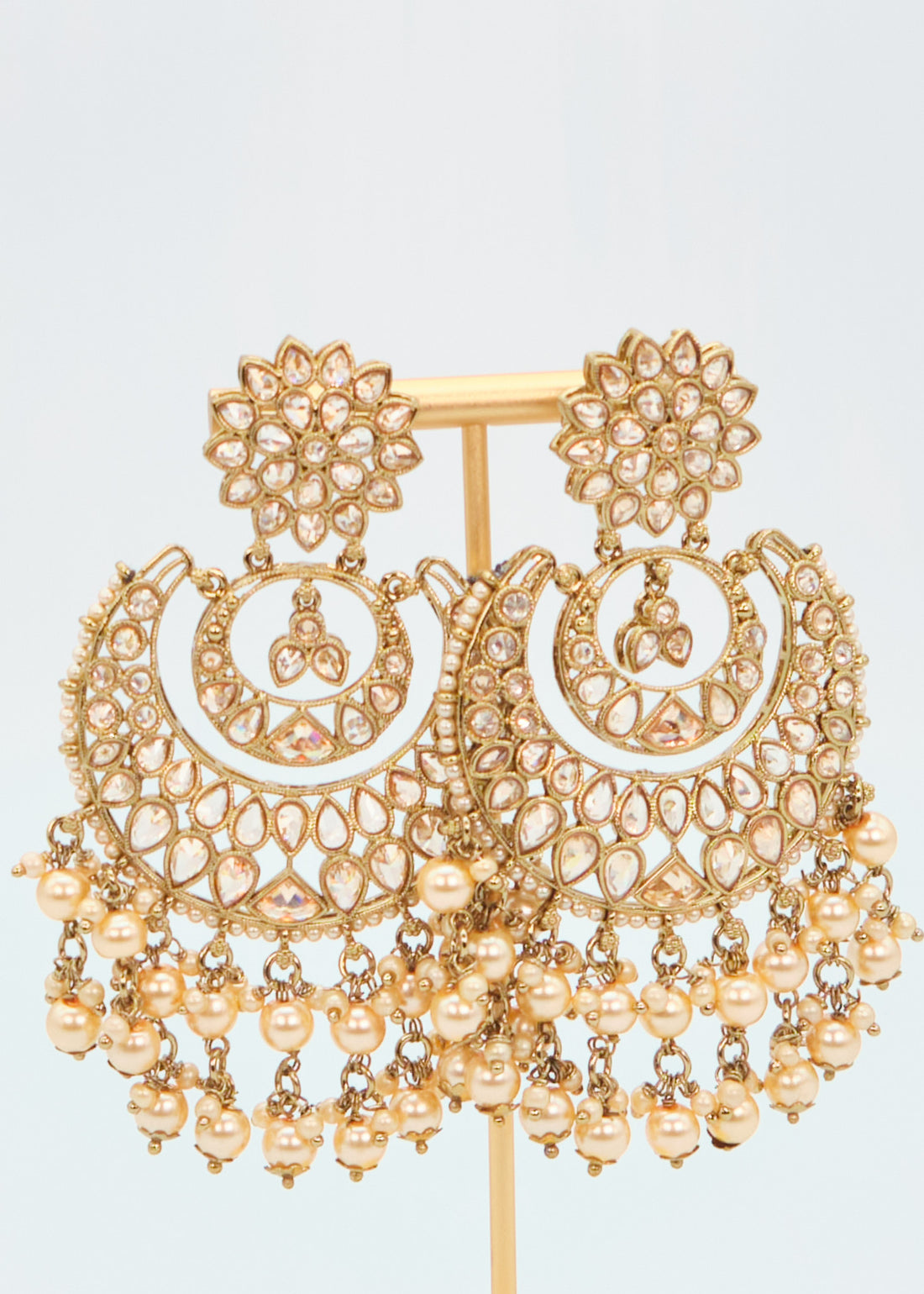 Pearl Deepika Polki Big Chandbali Earrings