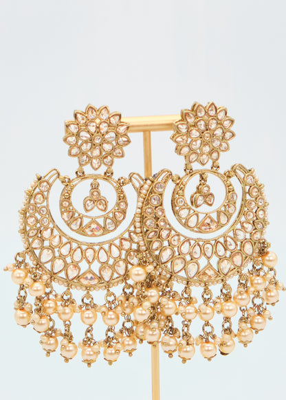 Pearl Deepika Polki Big Chandbali Earrings