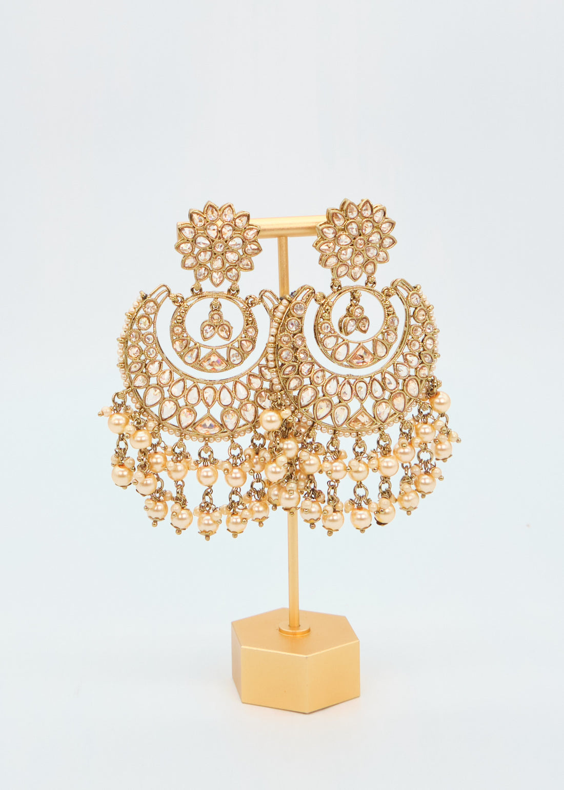 Pearl Deepika Polki Big Chandbali Earrings