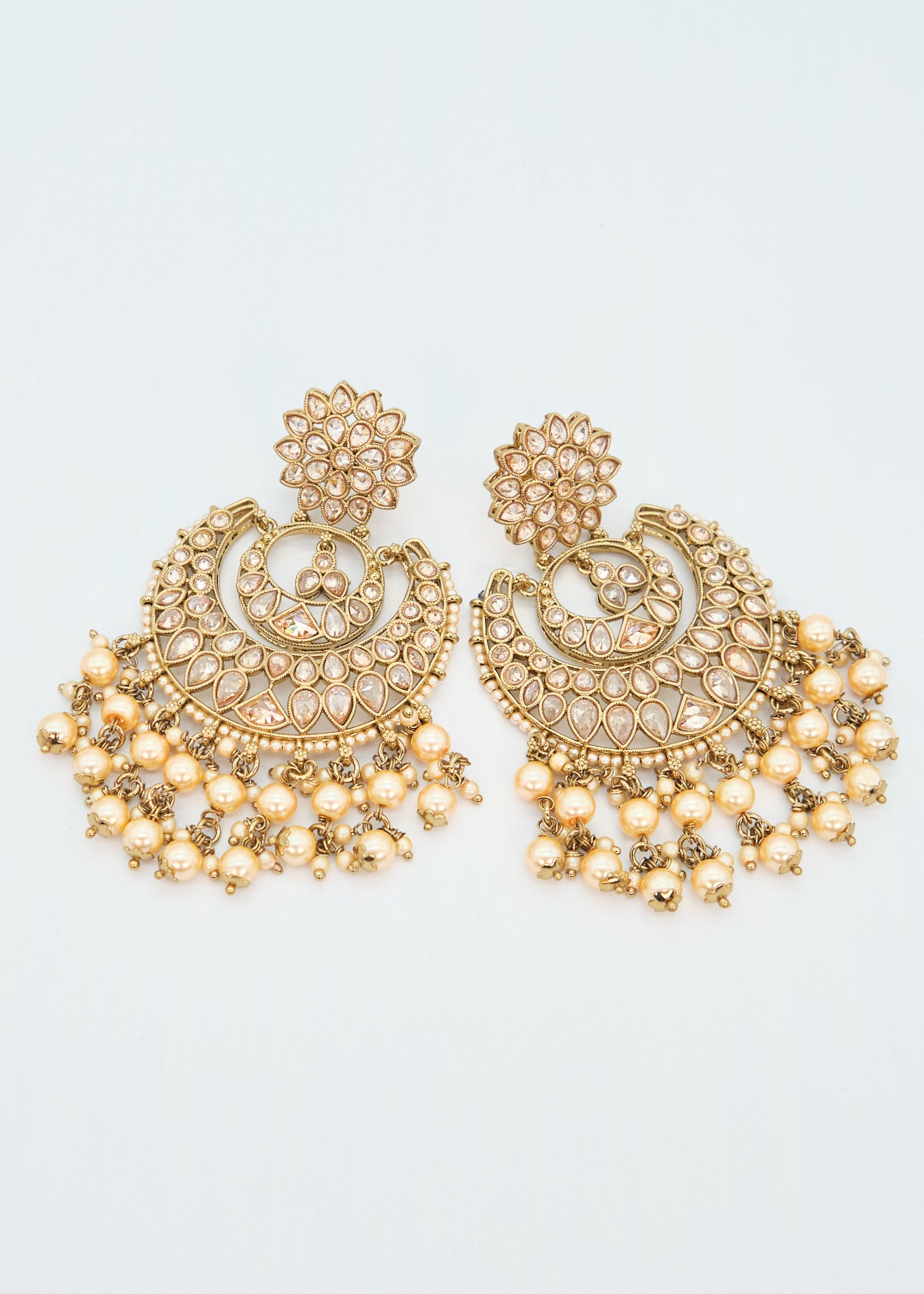 Pearl Deepika Polki Big Chandbali Earrings