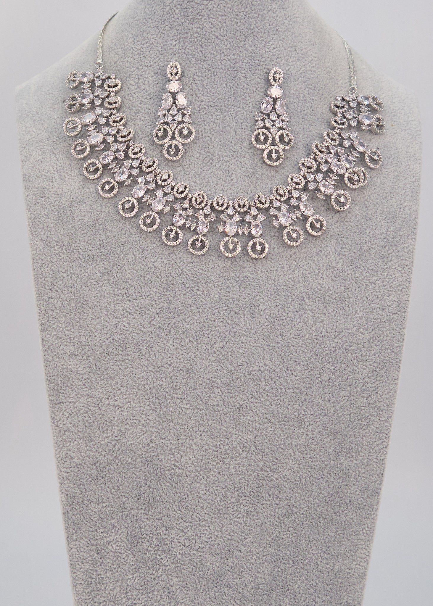 Silver Lisa CZ Diamond Necklace Set