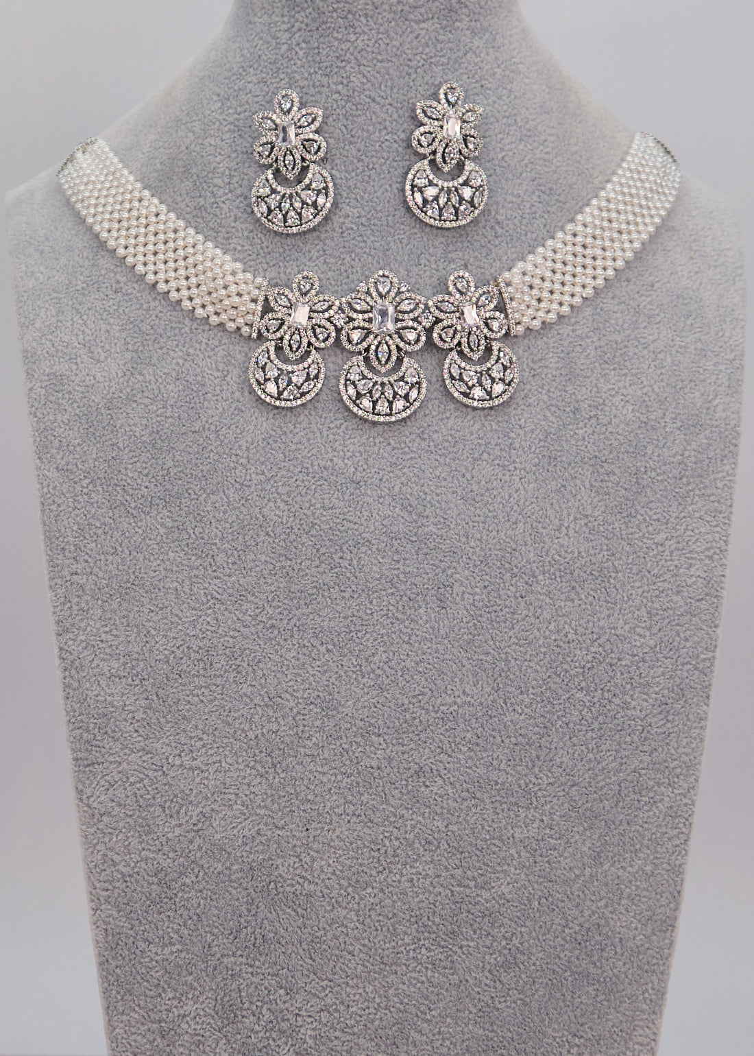 White Pearl CZ Choker Set