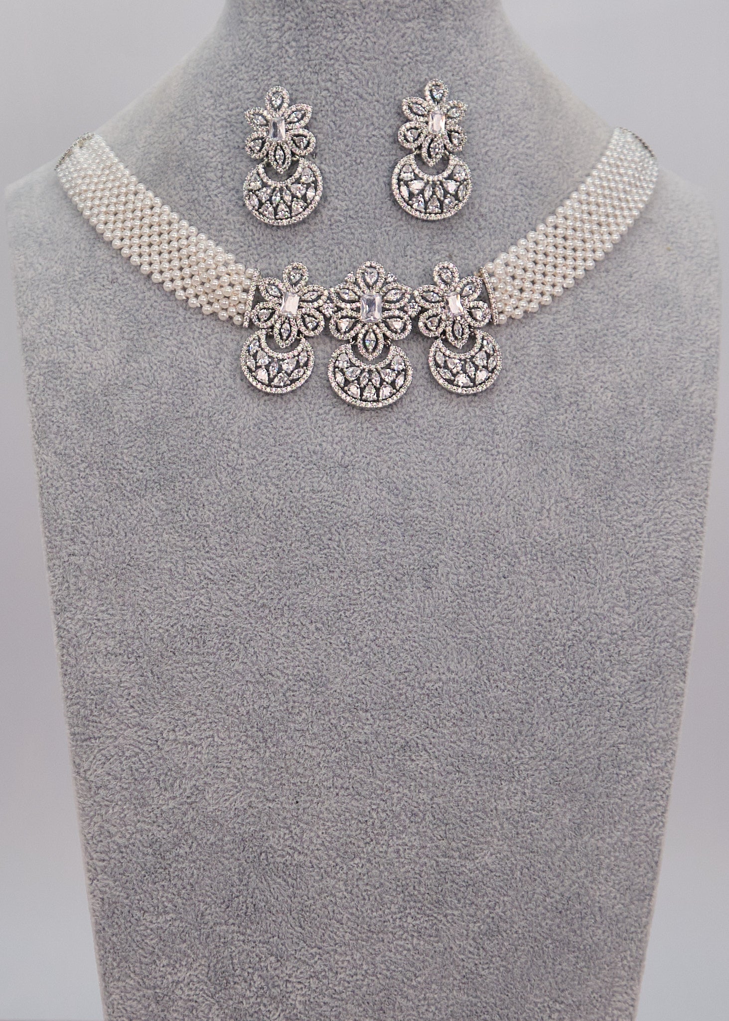 White Pearl CZ Choker Set