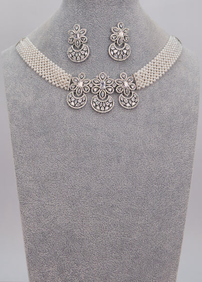 White Pearl CZ Choker Set