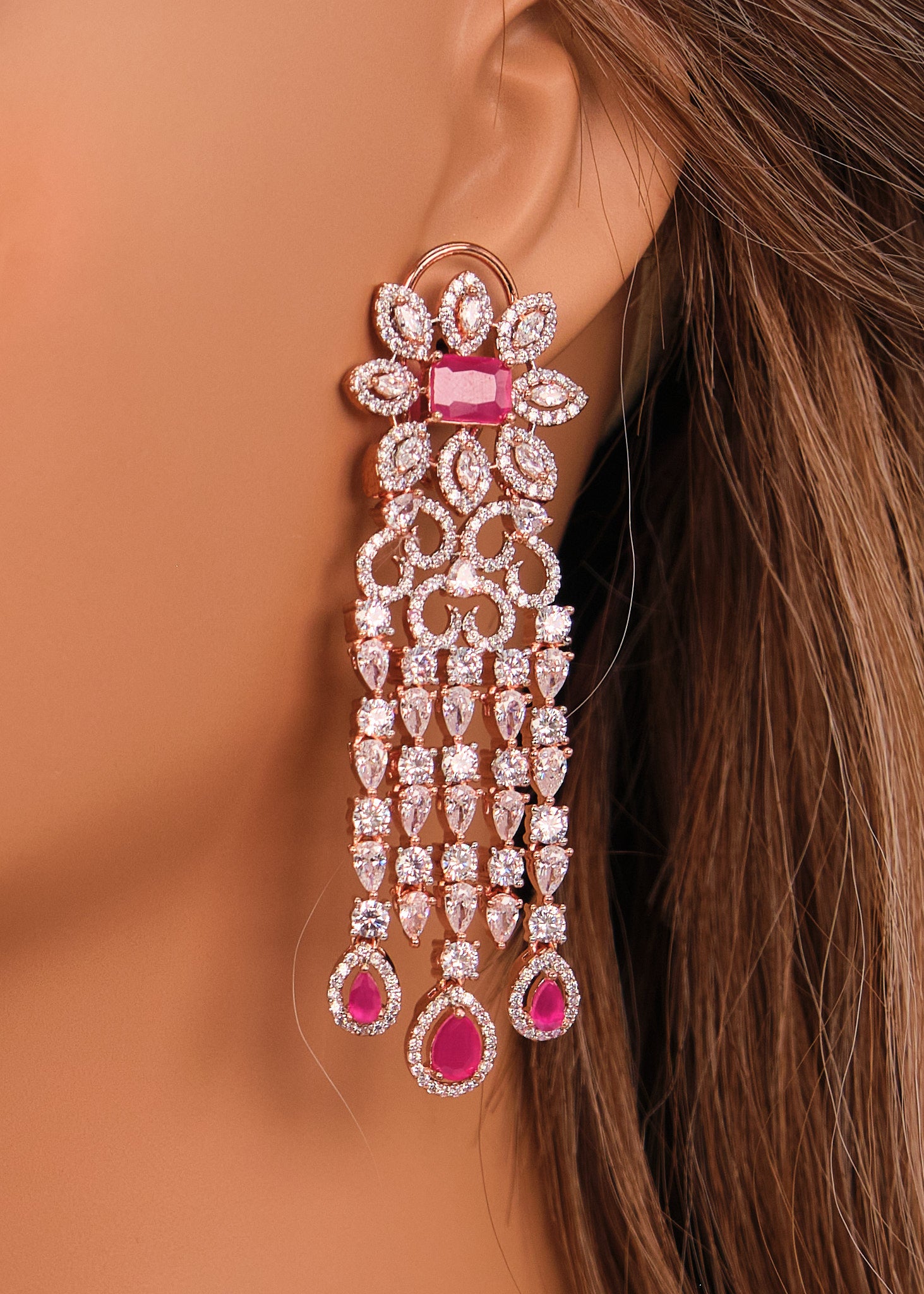 Rose Gold CZ Danglers Earrings