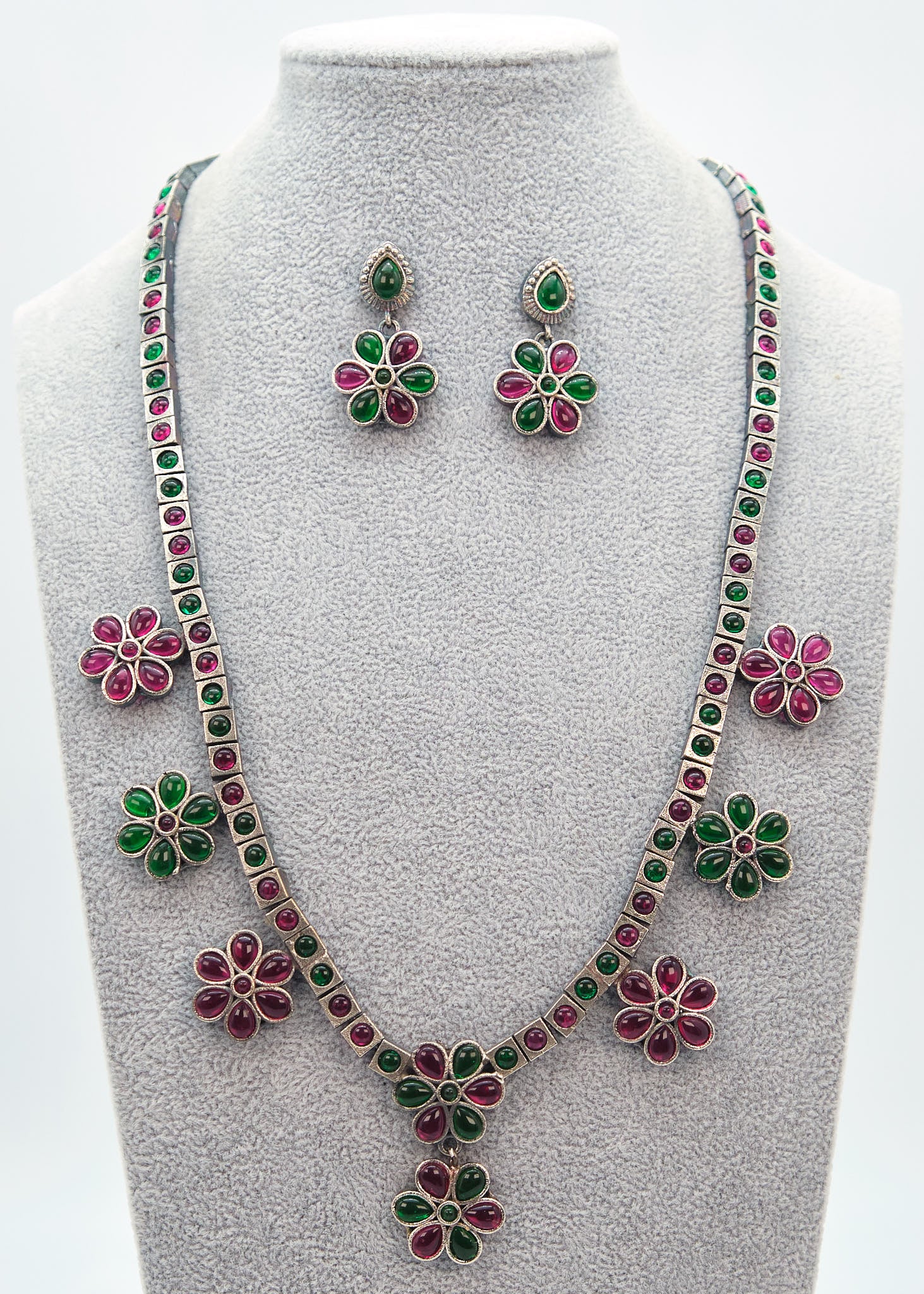 German silver Multi Stone Flower Necklace Set