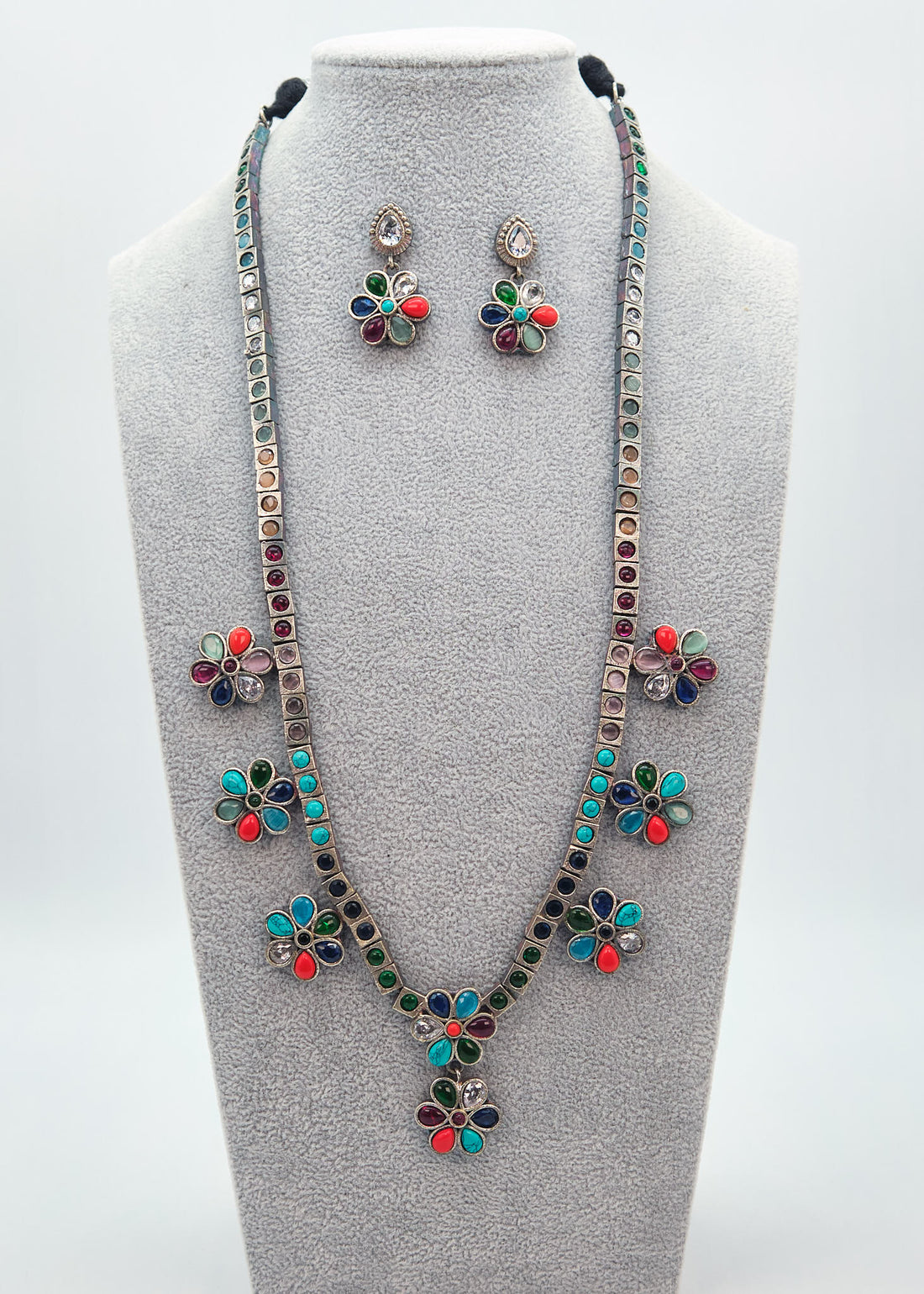 German silver Multi Stone Flower Necklace Set