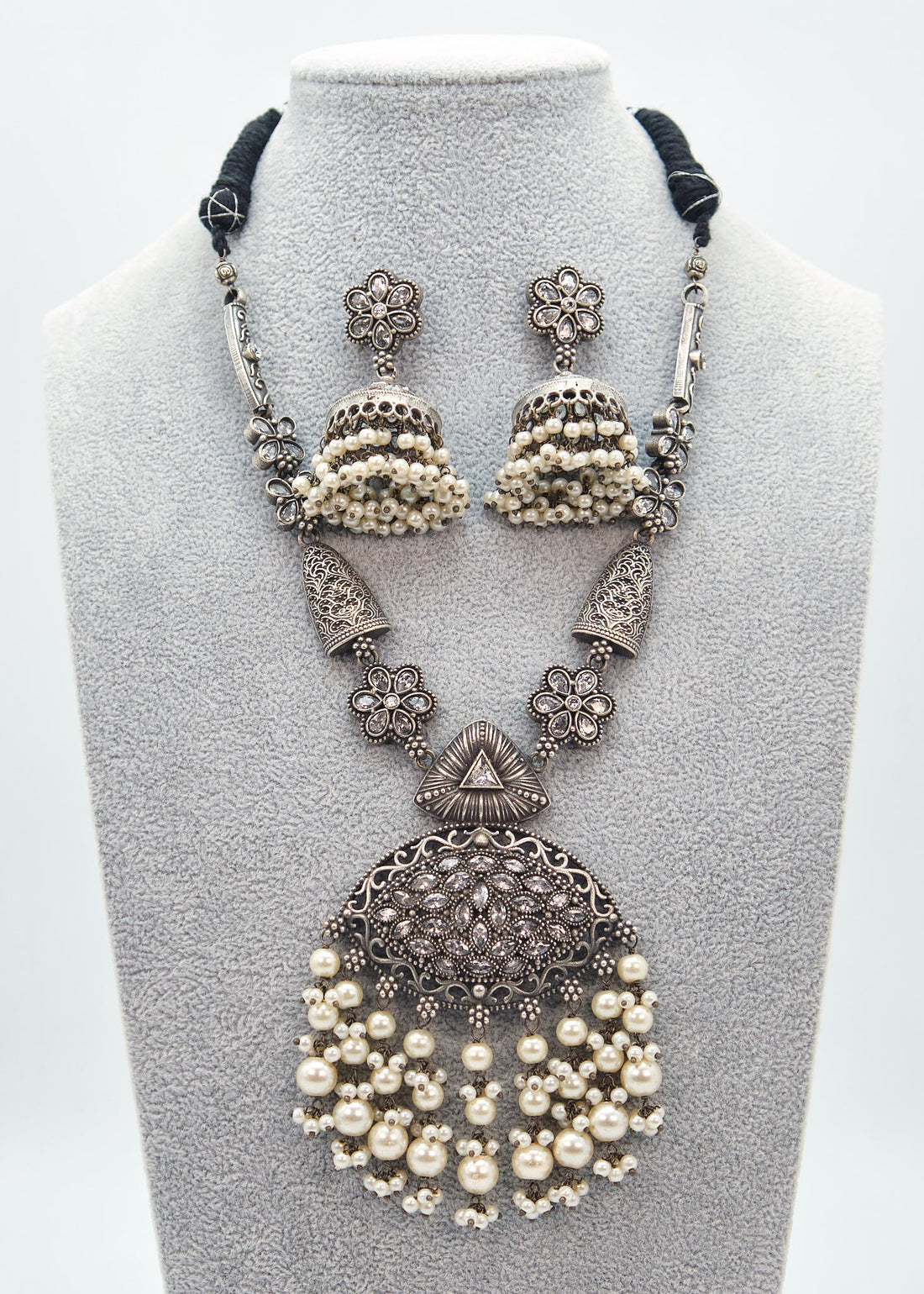 German Silver Jhumka Necklace Set