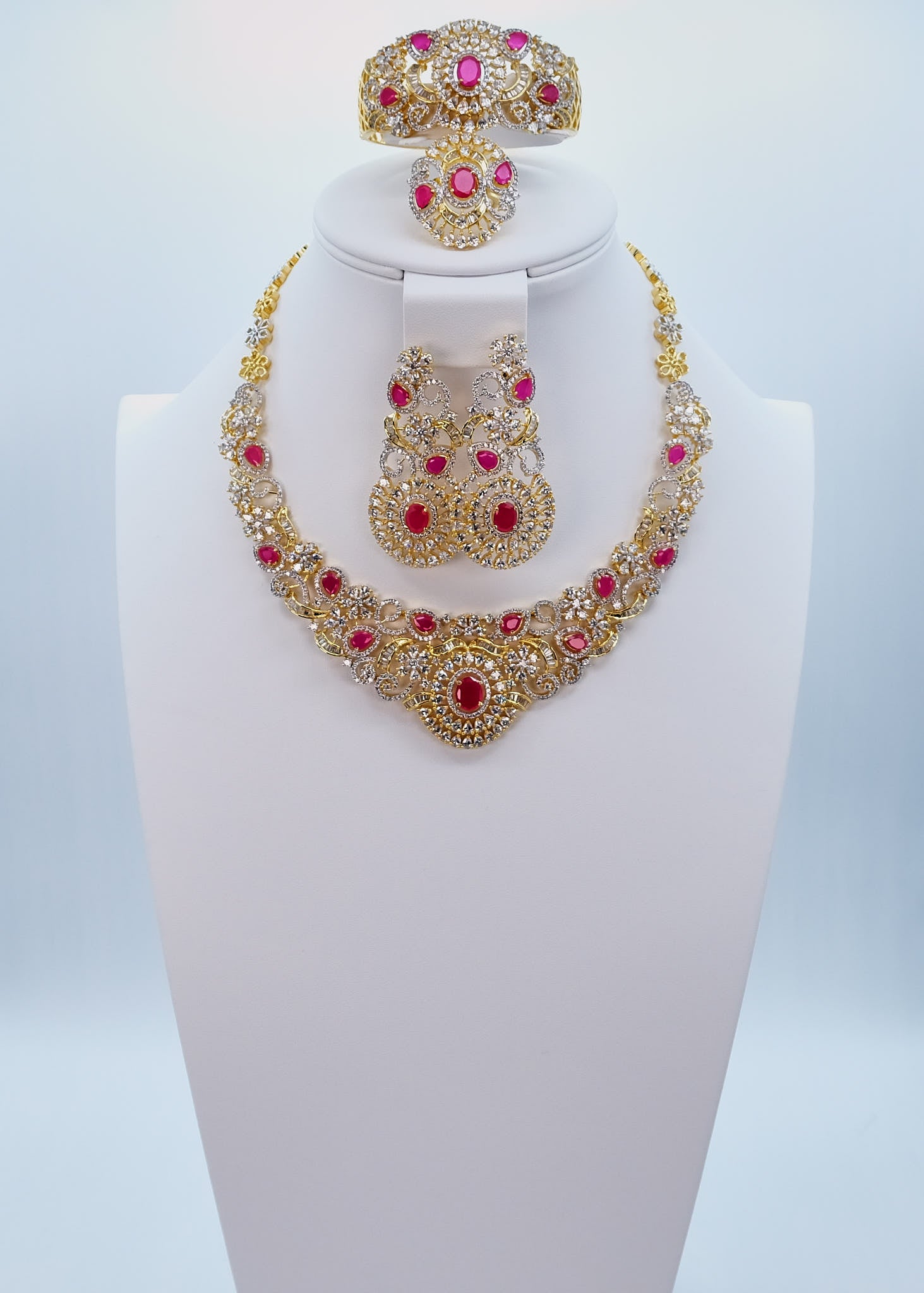 Ruby Gold Zirconia Jewelry Set Comes With Ring &amp; Bracelet