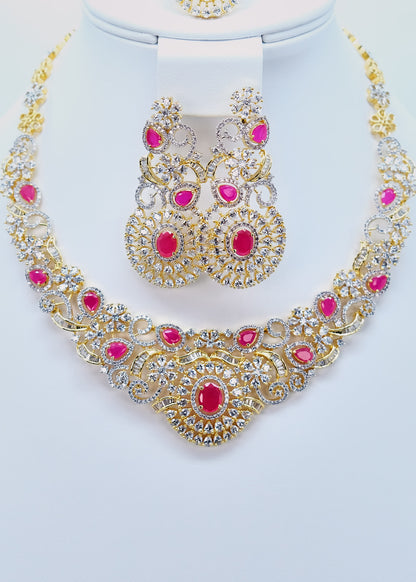 Ruby Gold Zirconia Jewelry Set Comes With Ring &amp; Bracelet