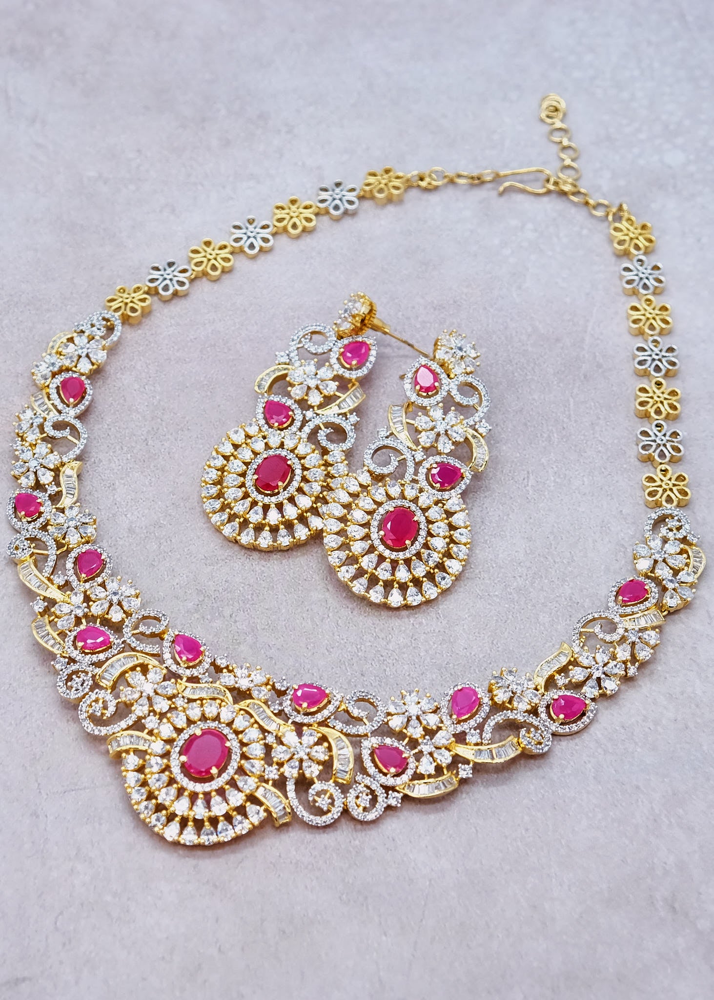 Ruby Gold Zirconia Jewelry Set Comes With Ring &amp; Bracelet