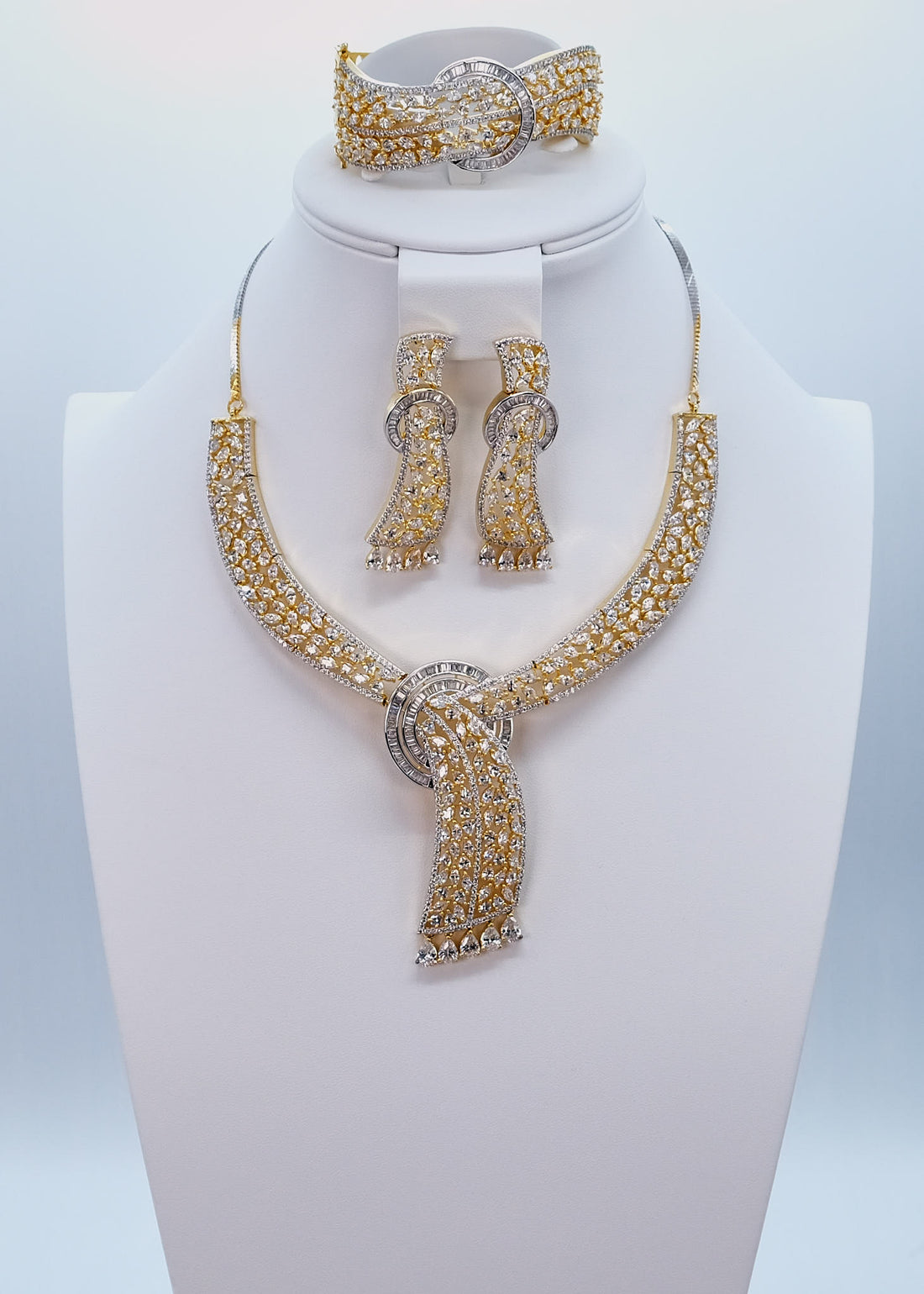 Gold Danglers Zirconia Set With Bracelet