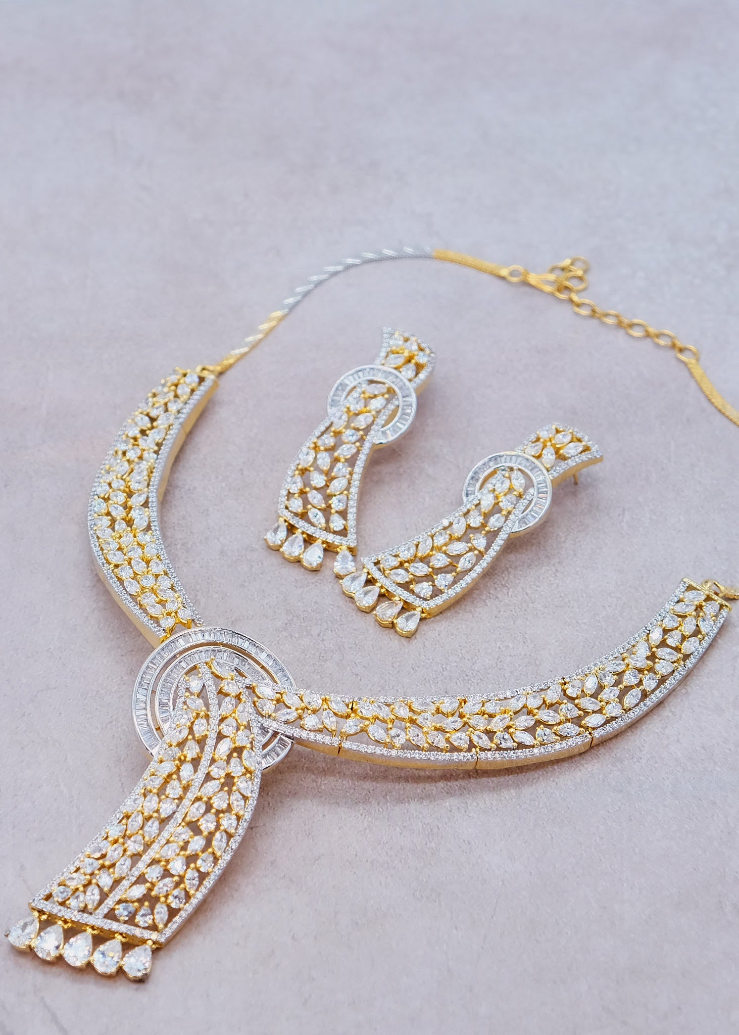 Gold Danglers Zirconia Set With Bracelet