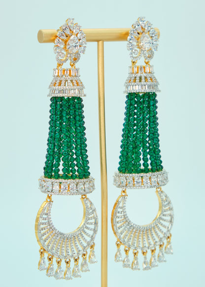 Statement Emerald CZ Chandelier Long Earrings