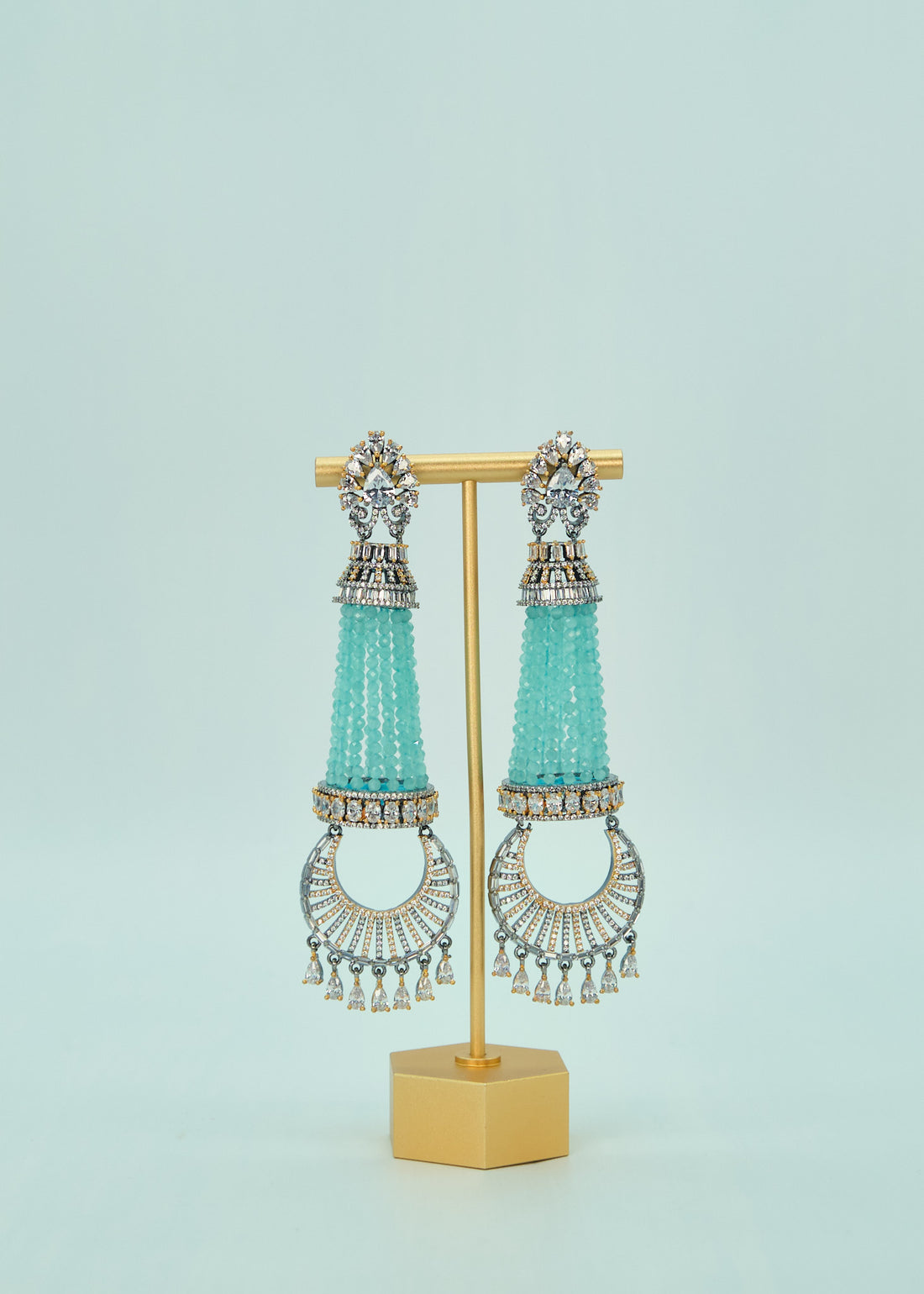 Statement Tiffany Blue CZ Chandelier Long Earrings