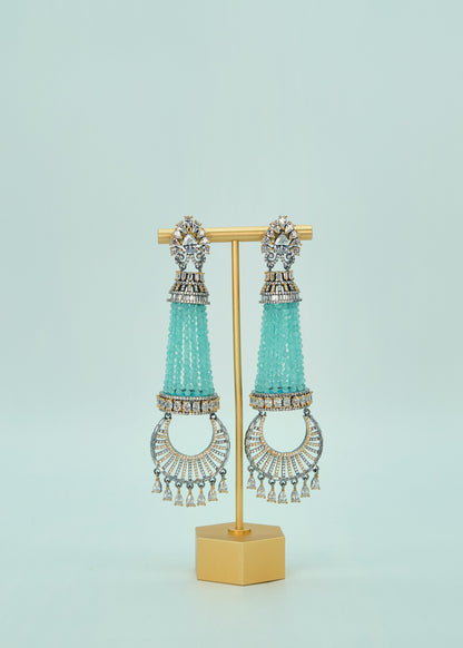 Statement Tiffany Blue CZ Chandelier Long Earrings