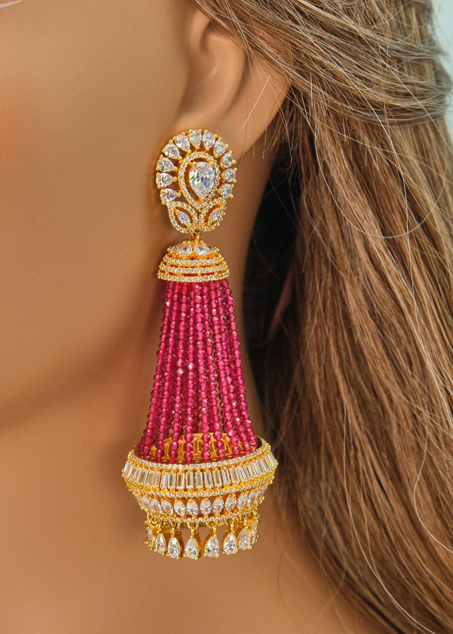 Afreen Statement CZ Chandelier Long Earrings