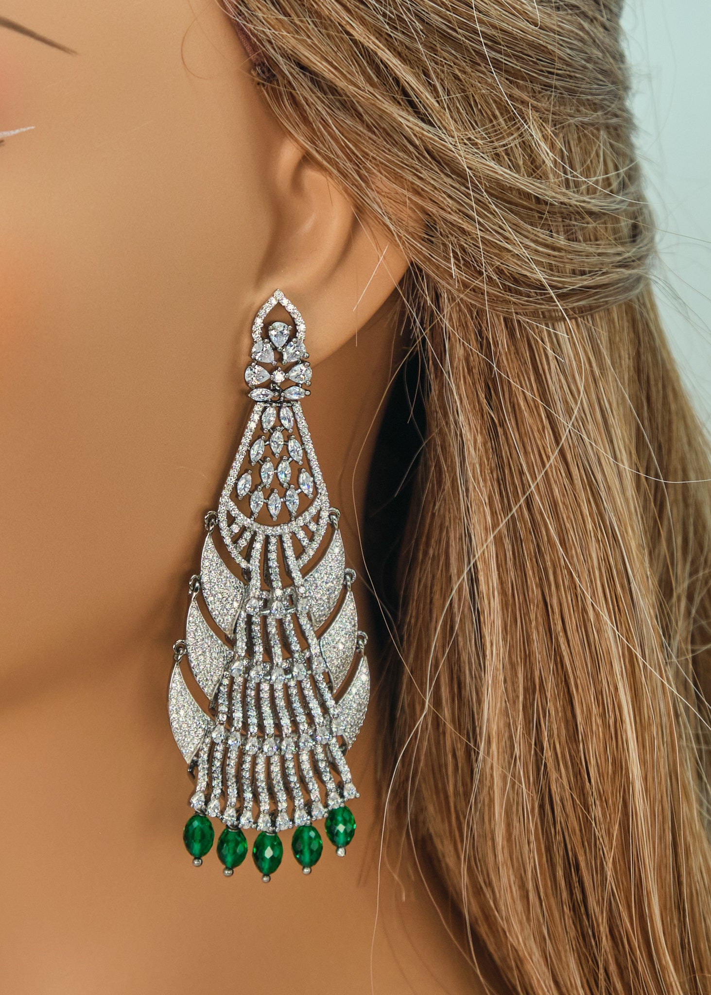 Chandelier CZ Long Earrings