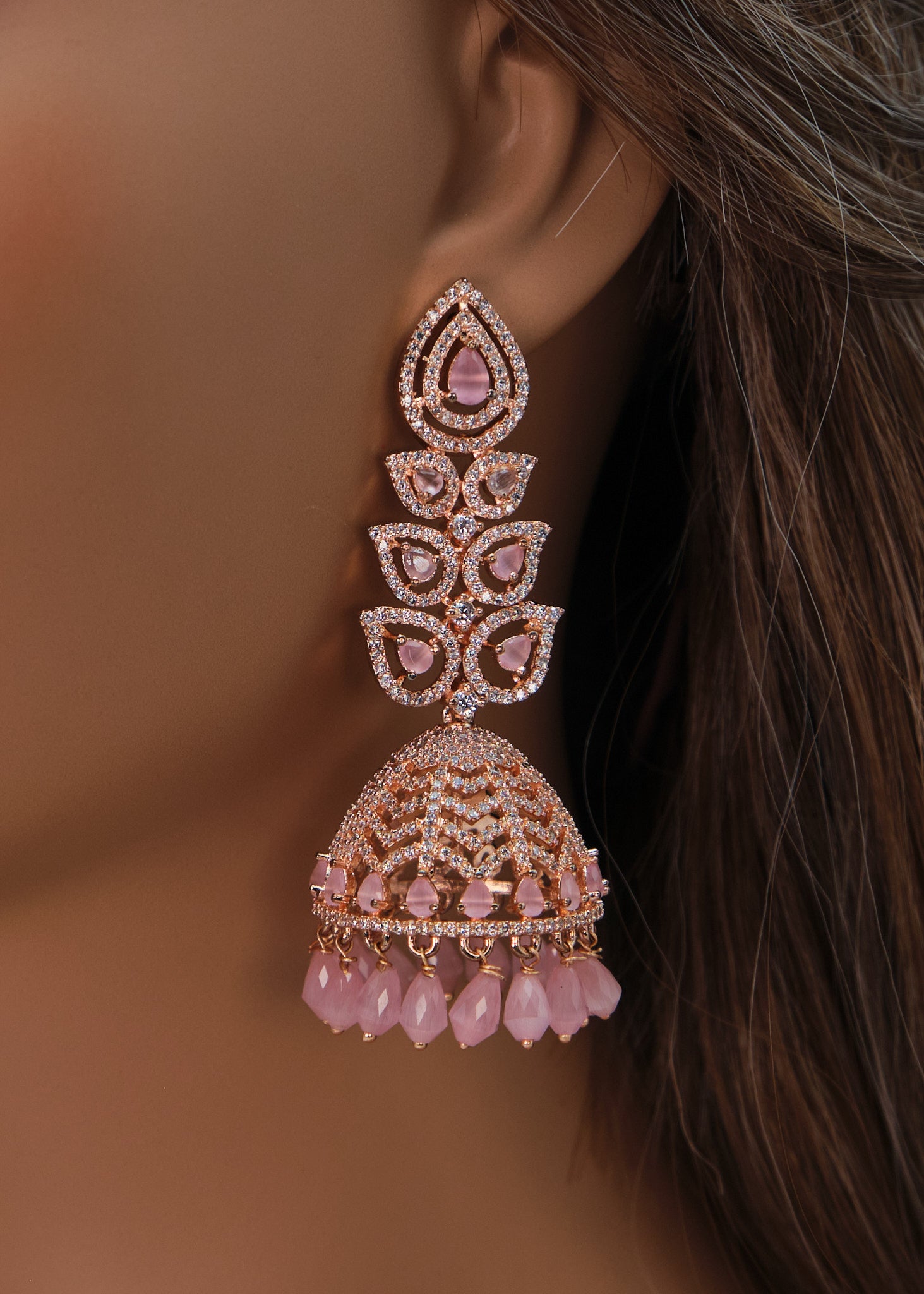 Statement CZ Long Jhumki Earrings