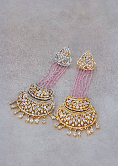 Nayab Statement CZ Chandelier Long Earrings - Gold Finish