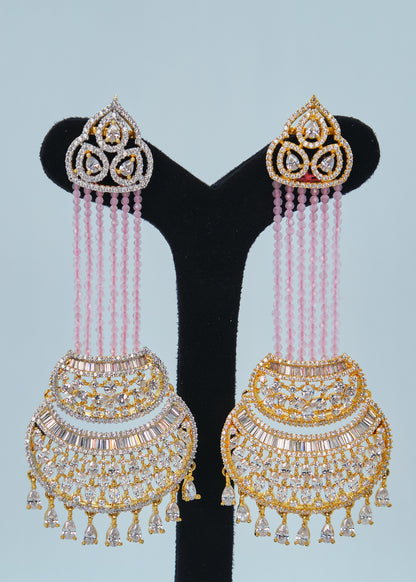 Nayab Statement CZ Chandelier Long Earrings - Gold Finish