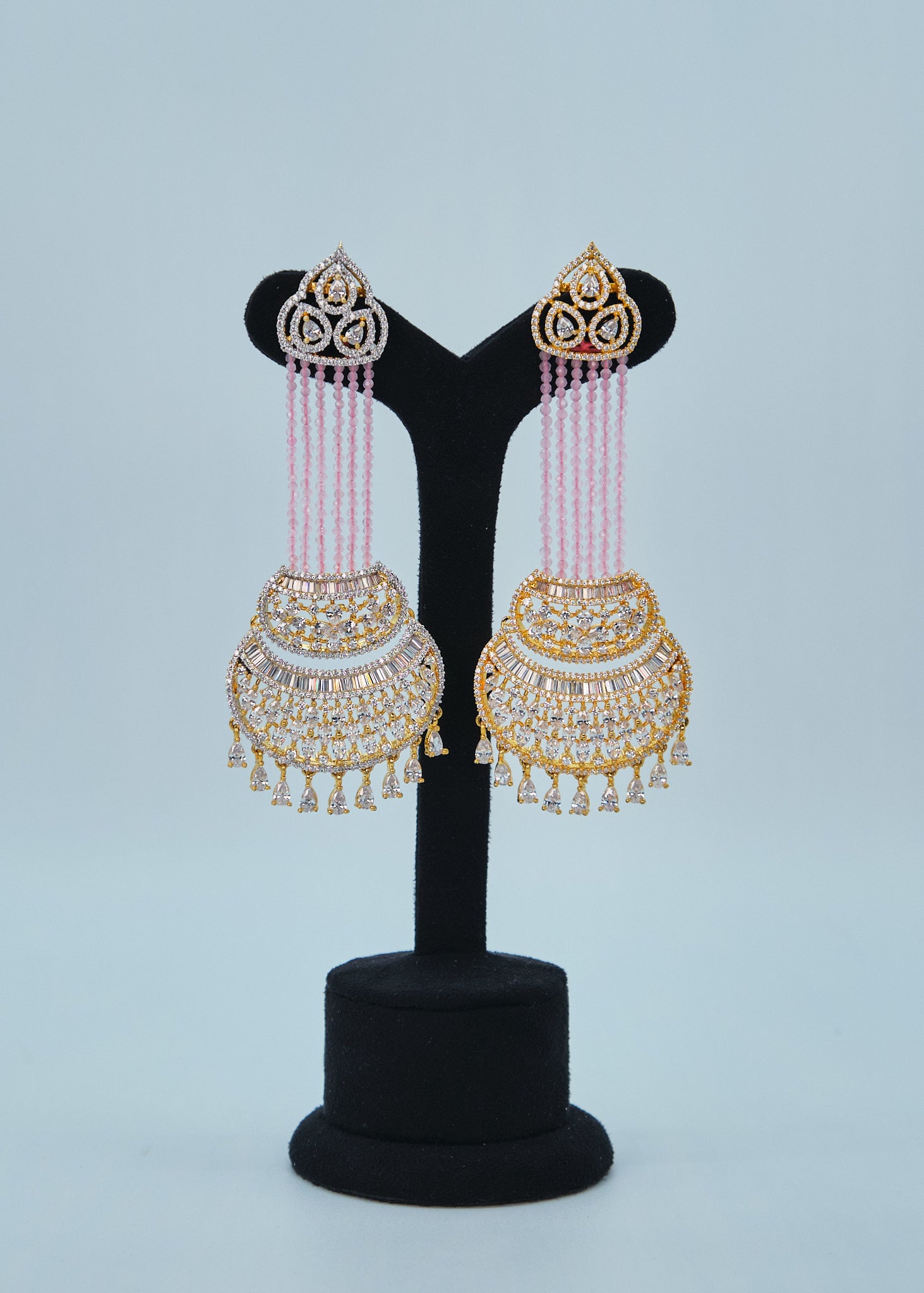 Nayab Statement CZ Chandelier Long Earrings - Gold Finish