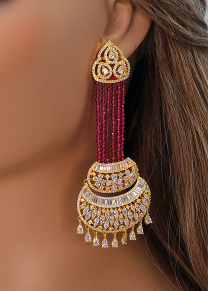 Nayab Statement CZ Chandelier Long Earrings - Gold Finish