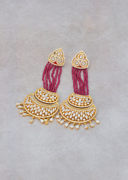 Nayab Statement CZ Chandelier Long Earrings - Gold Finish