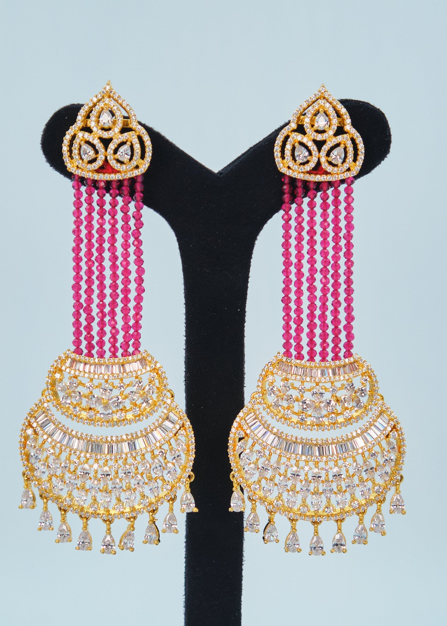 Nayab Statement CZ Chandelier Long Earrings - Gold Finish