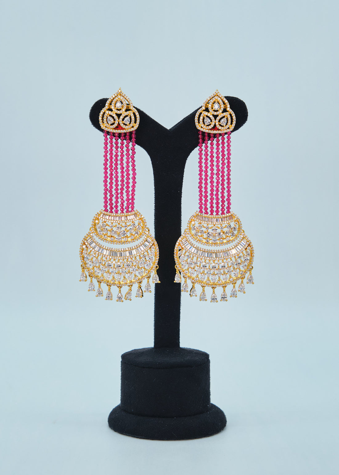 Nayab Statement CZ Chandelier Long Earrings - Gold Finish