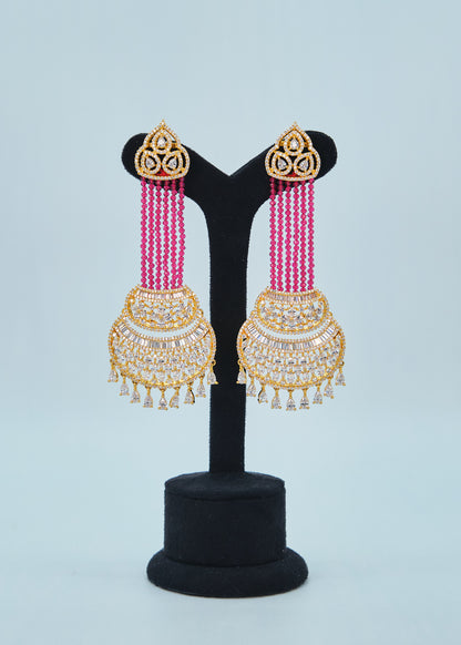 Nayab Statement CZ Chandelier Long Earrings - Gold Finish