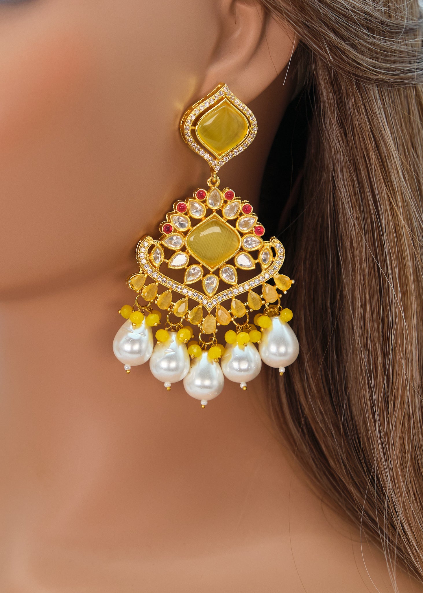 Uncut Kundan With Monalisa Stone Earrings