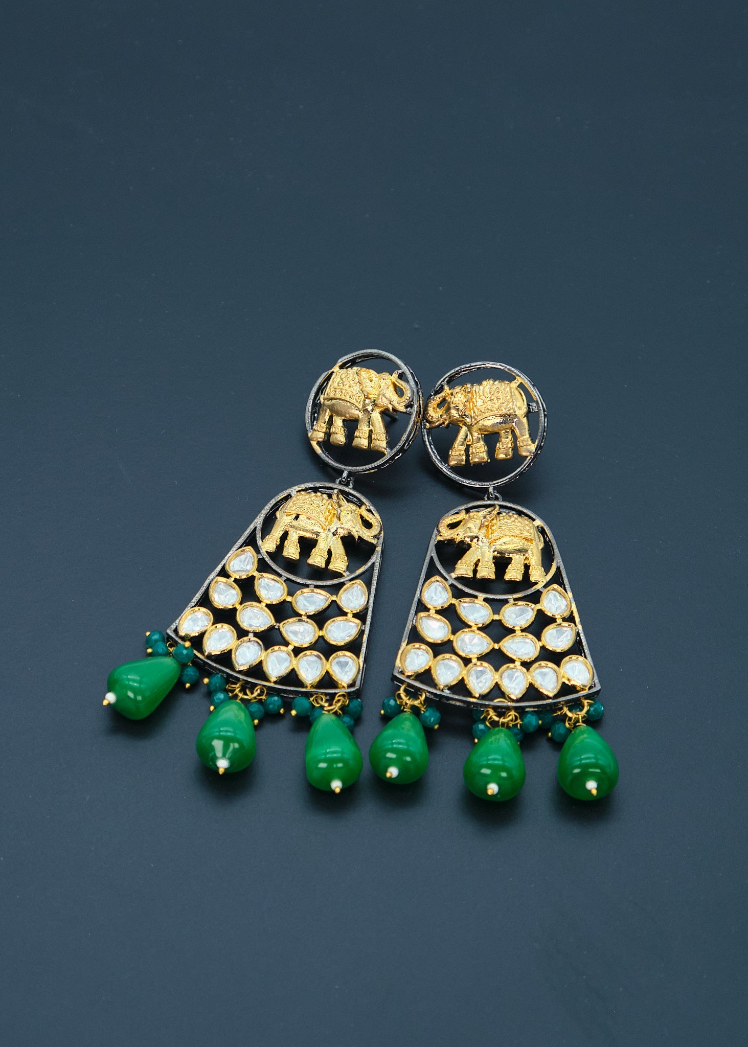 Dual Tone Elephant Kundan Long Earrings