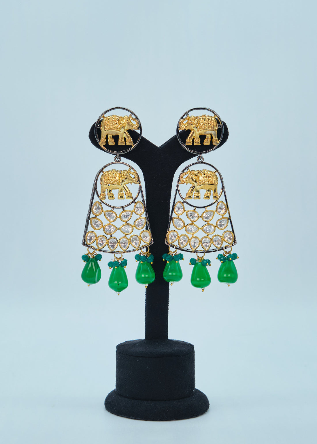 Dual Tone Elephant Kundan Long Earrings