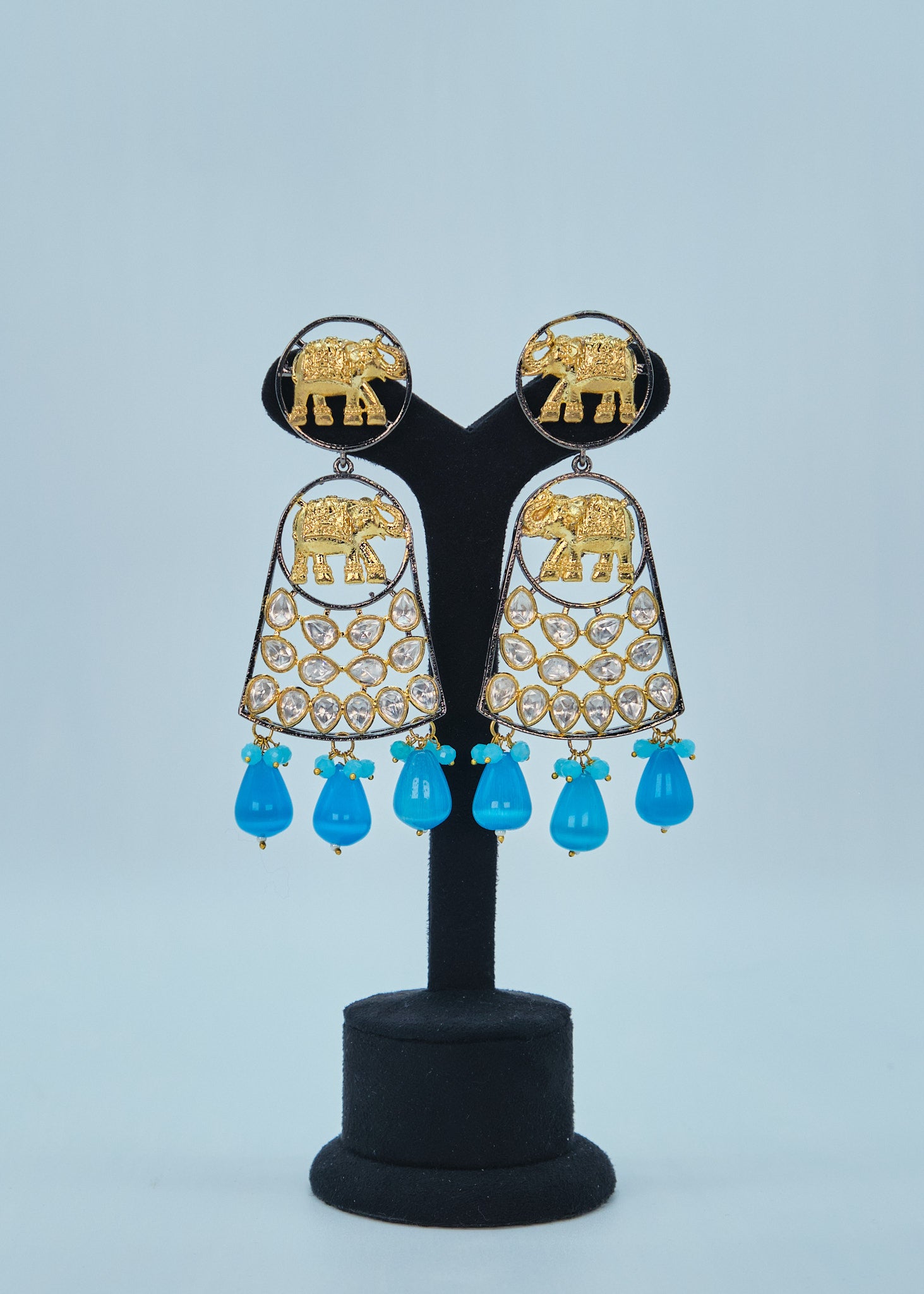 Dual Tone Elephant Kundan Long Earrings