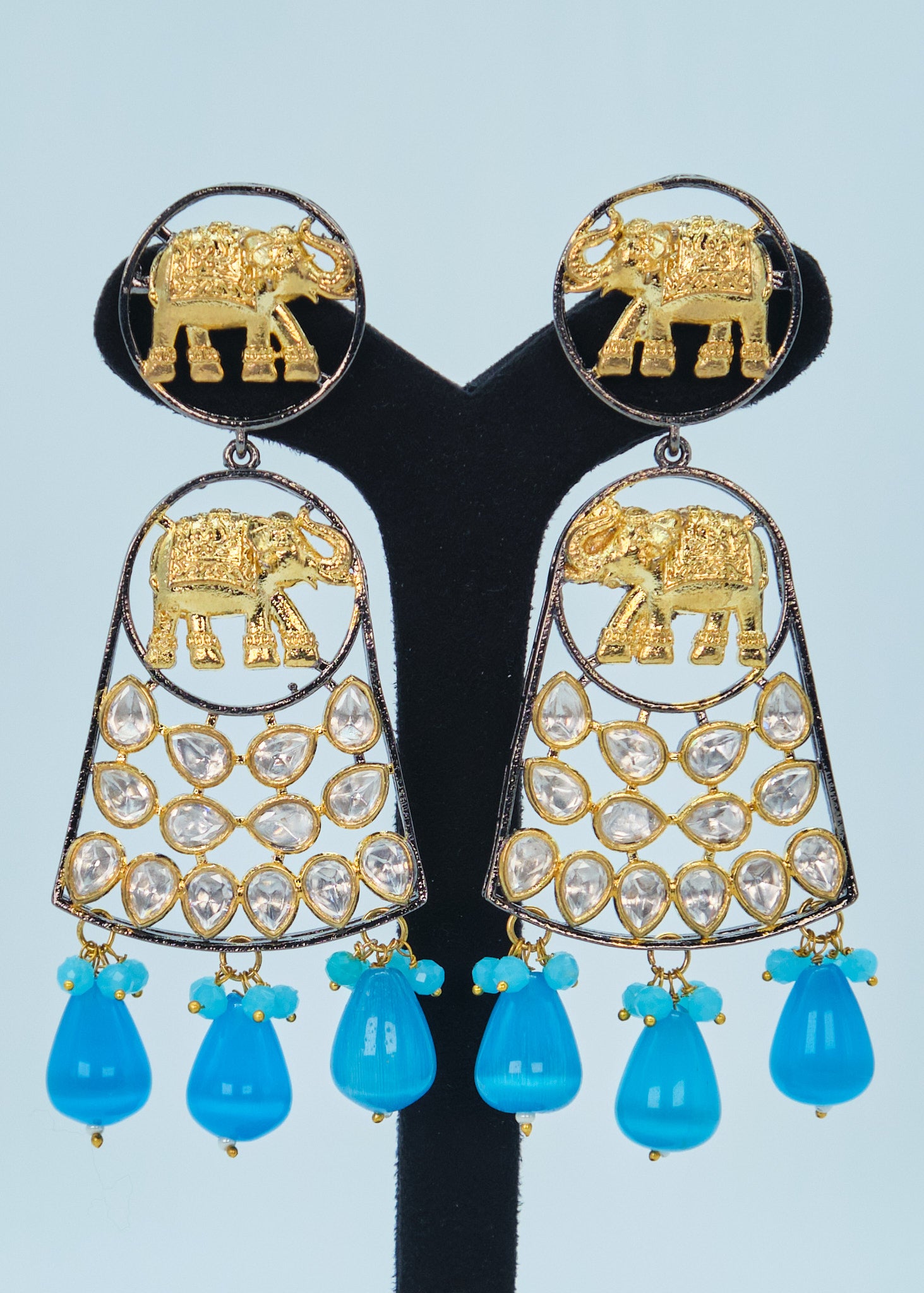 Dual Tone Elephant Kundan Long Earrings