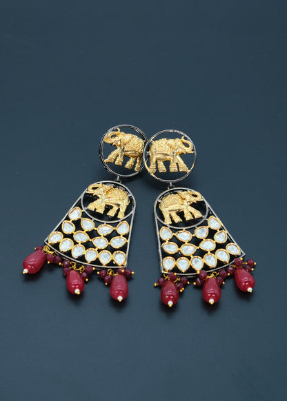 Dual Tone Elephant Kundan Long Earrings