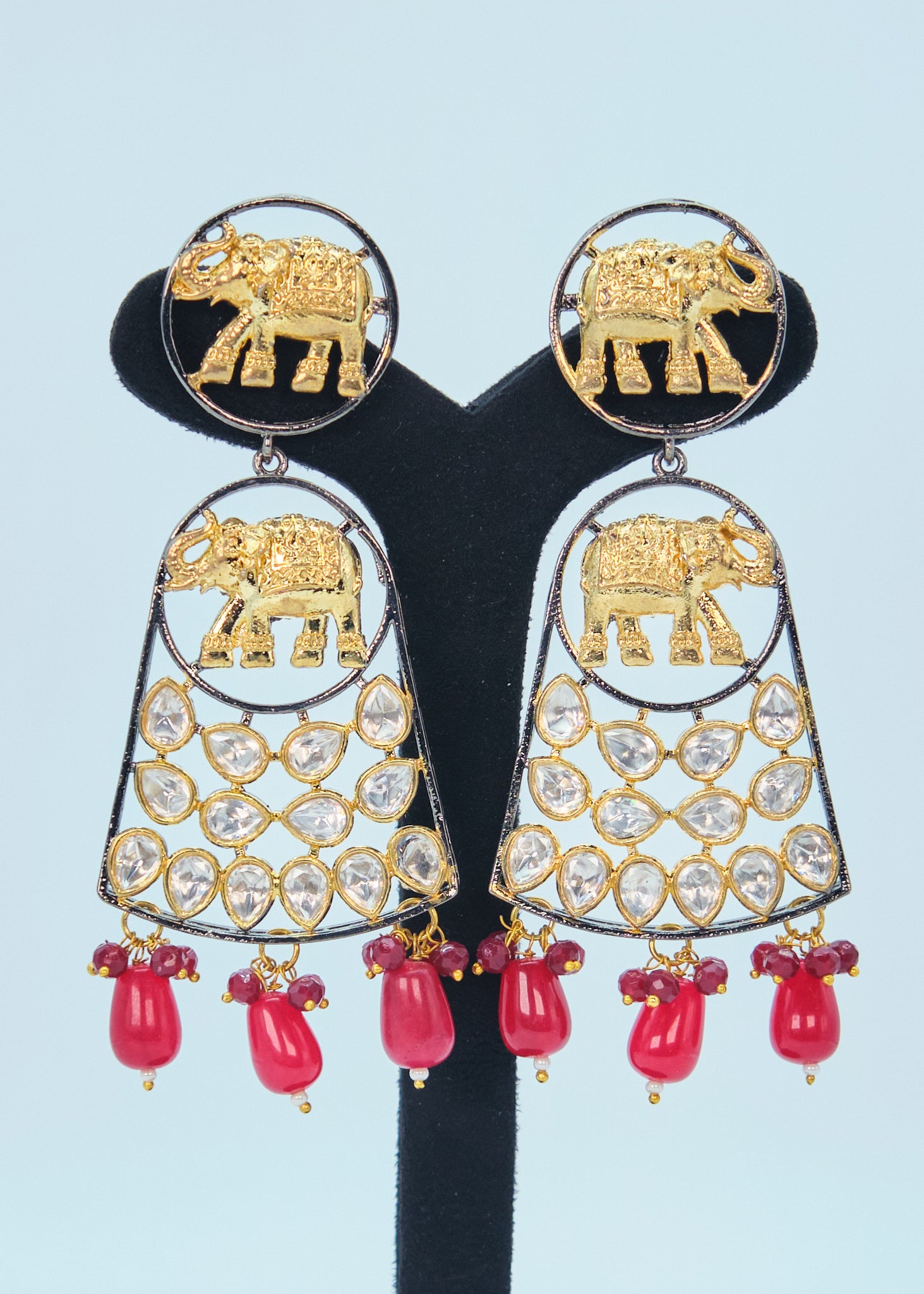 Dual Tone Elephant Kundan Long Earrings