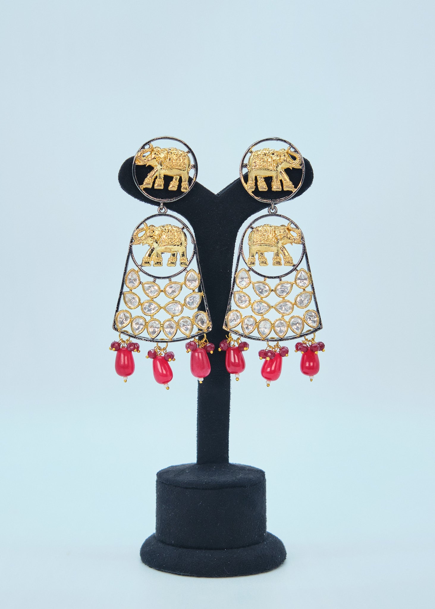 Dual Tone Elephant Kundan Long Earrings