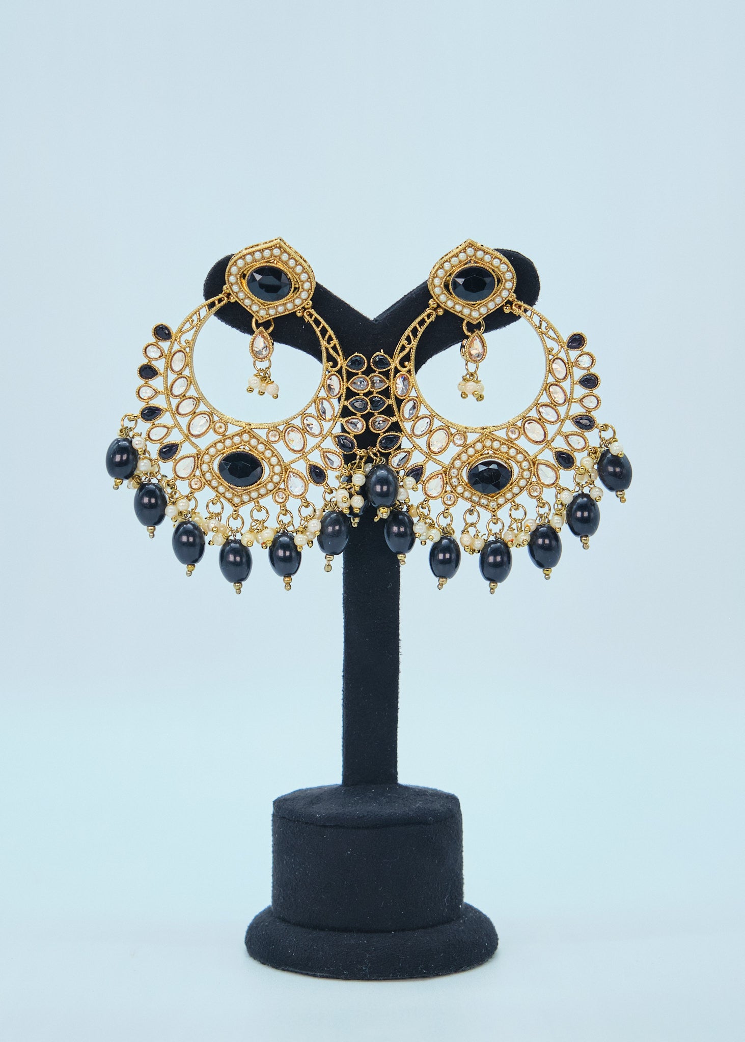 Meera Polki Earrings With Tikka Set - Black