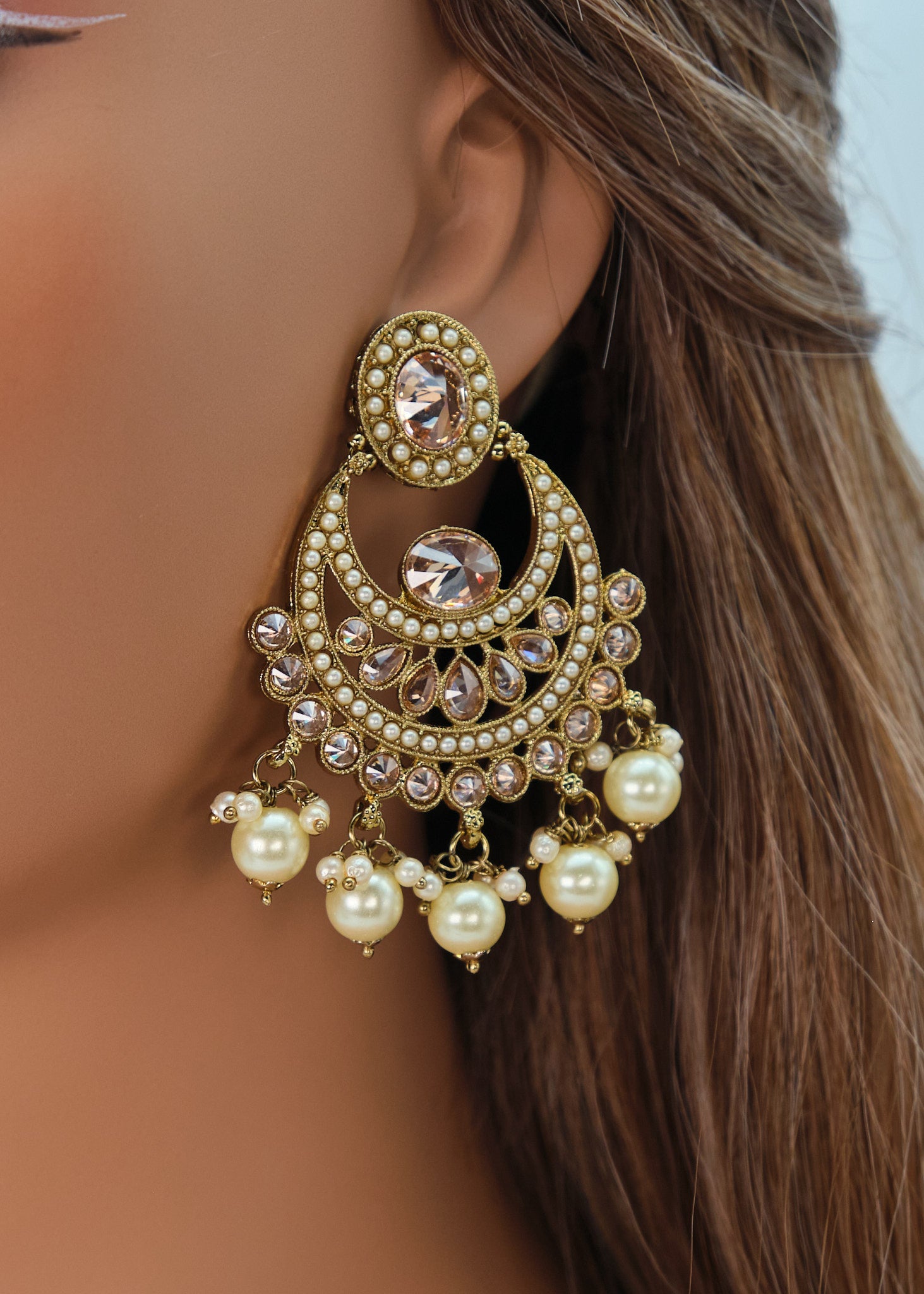 Nyra Polki Earrings With Tikka Set - Pearl