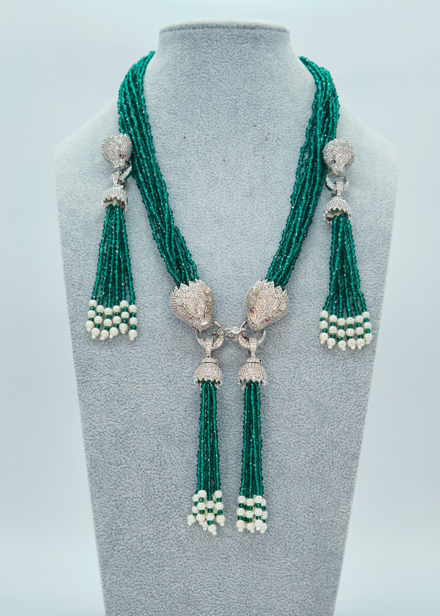 Emerald Statement Jaguar Pendent Necklace Set