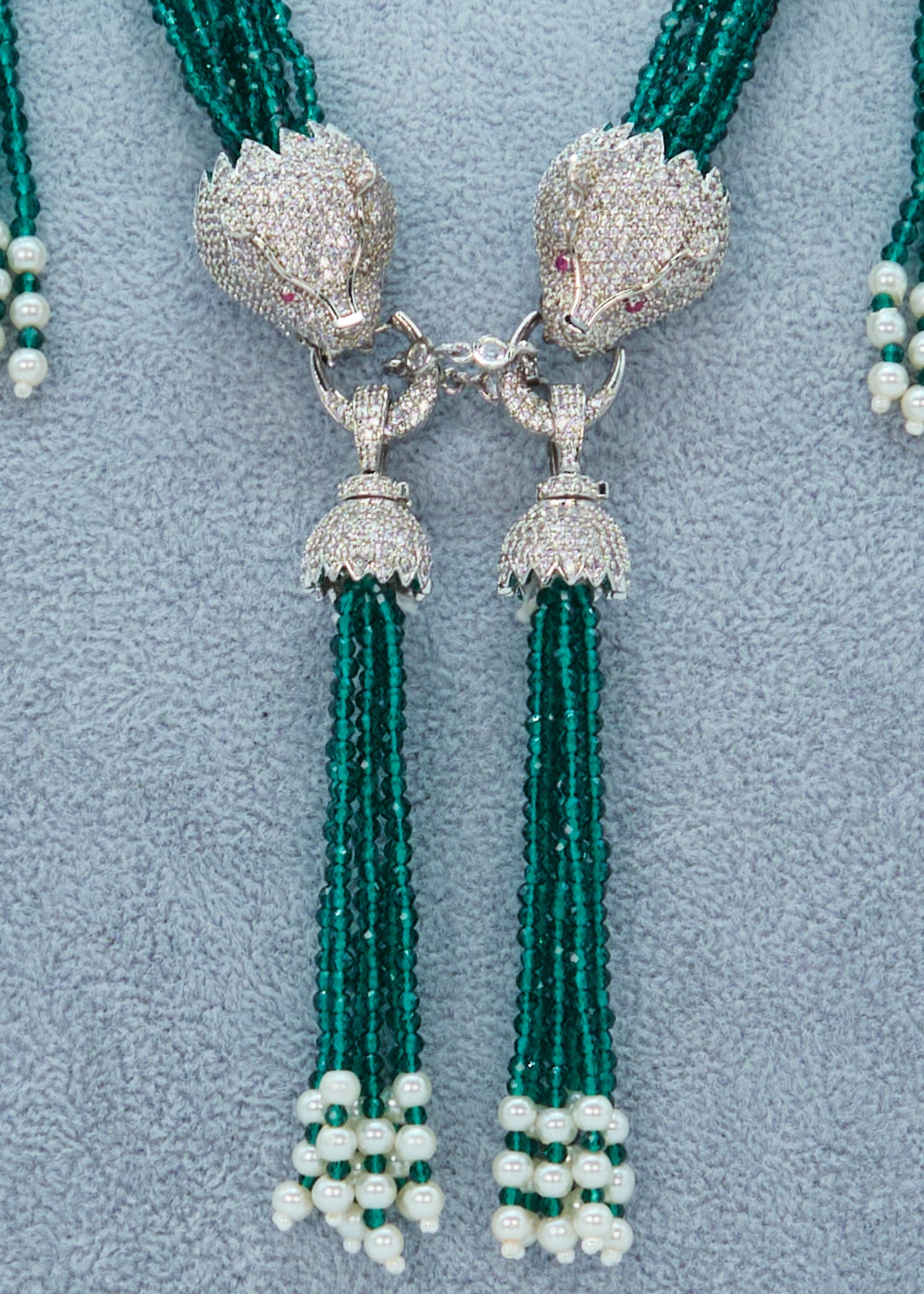 Emerald Statement Jaguar Pendent Necklace Set