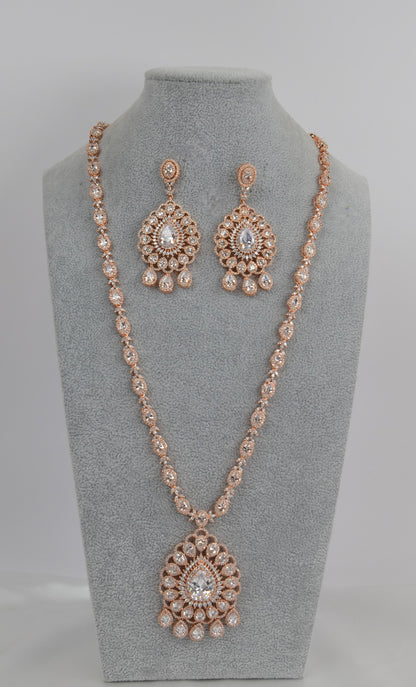 Swarovski Queen Long Necklace Set - Rose Gold