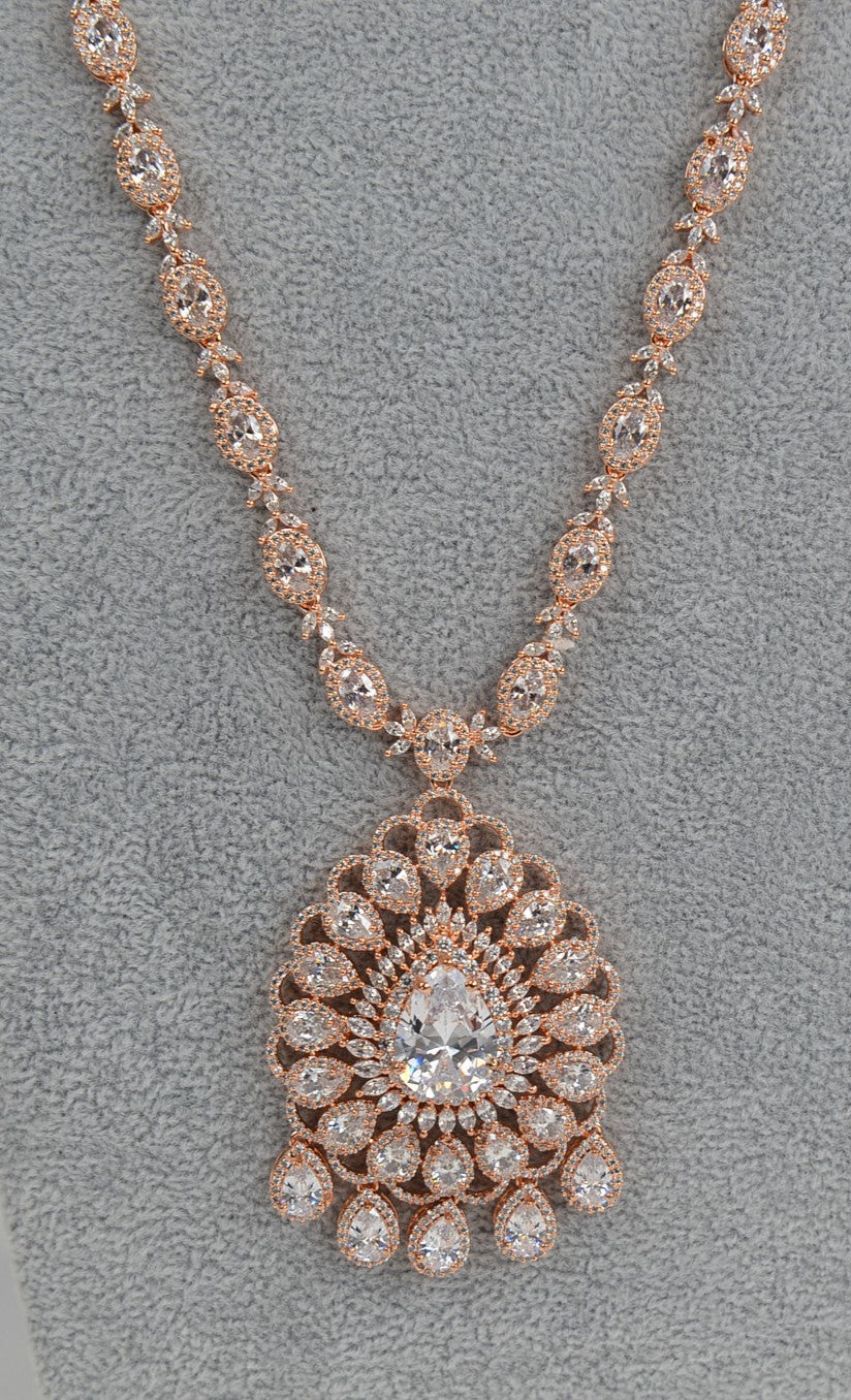 Swarovski Queen Long Necklace Set - Rose Gold