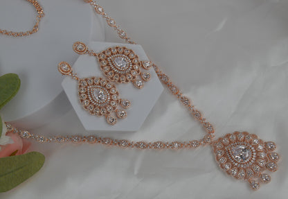 Swarovski Queen Long Necklace Set - Rose Gold