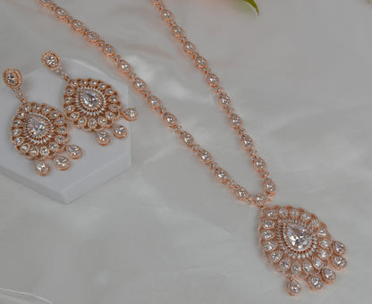 Swarovski Queen Long Necklace Set - Rose Gold