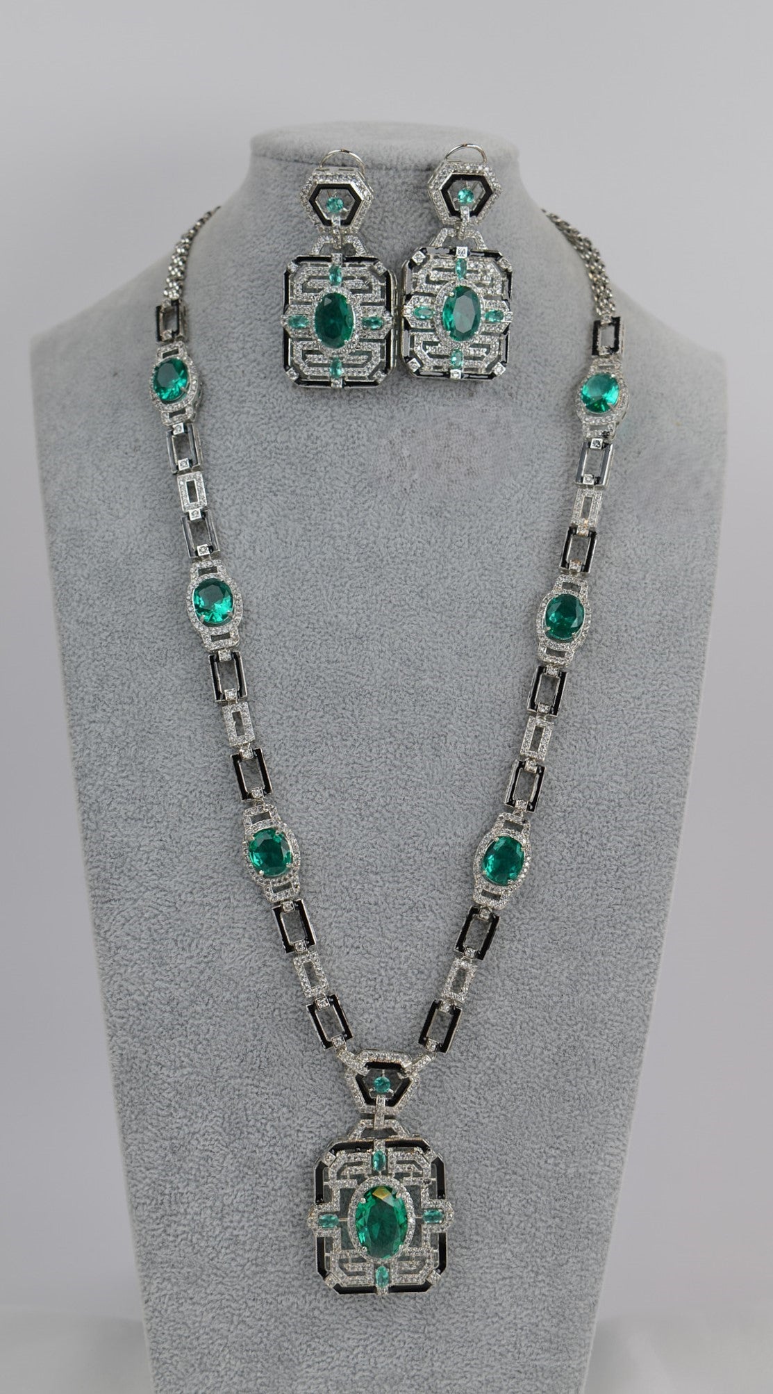 Teal Light Sea Green Emerald Zirconia Diamond Necklace Set