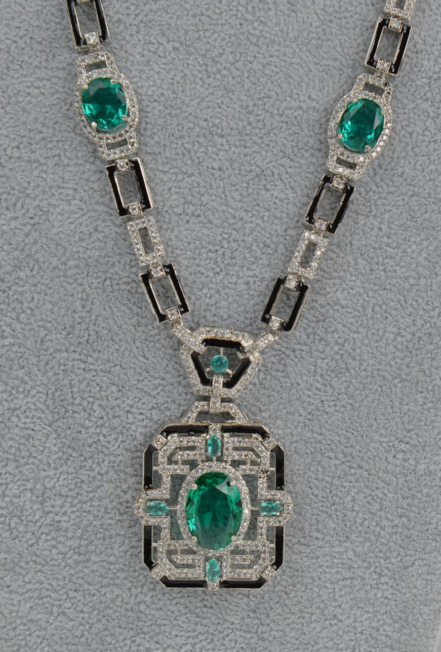 Teal Light Sea Green Emerald Zirconia Diamond Necklace Set