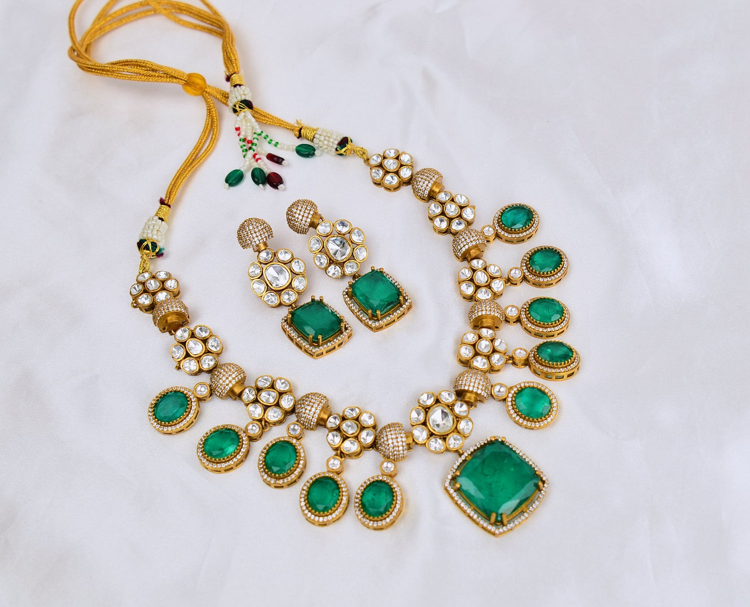 Ananya Doublet Kundan Necklace Set - Rama Green